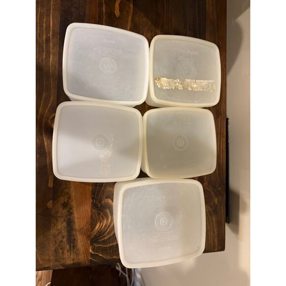 Vintage Tupperware Square Storage Containers Set 311-6 & 312-28 Lot of 4 White - Picture 3 of 6